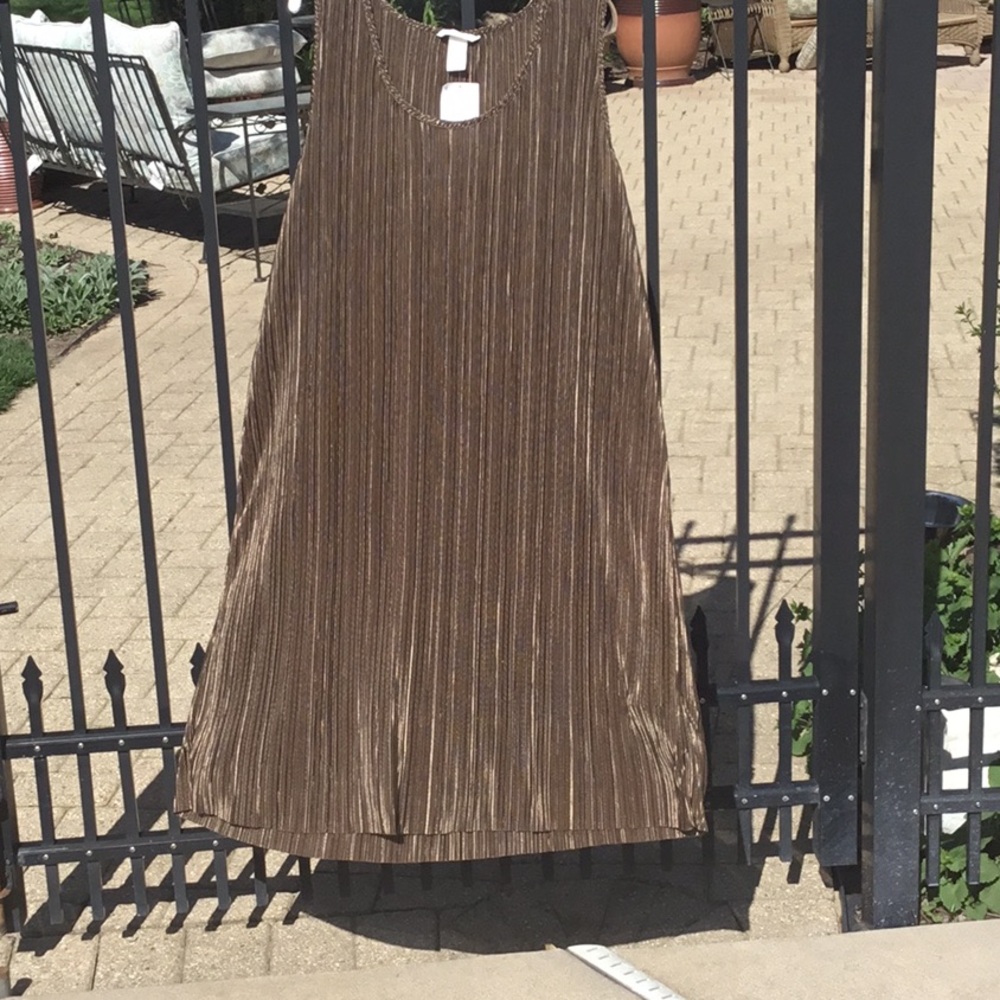 NWT Beach Swim Cover Up Wrinkle free Vaca Bronze Metallic Accordion Pleat Dress - Picture 6 of 16